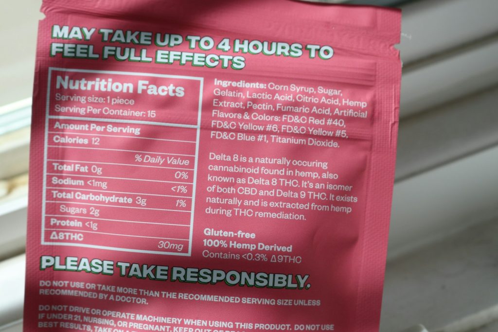 Pink package nutrition label